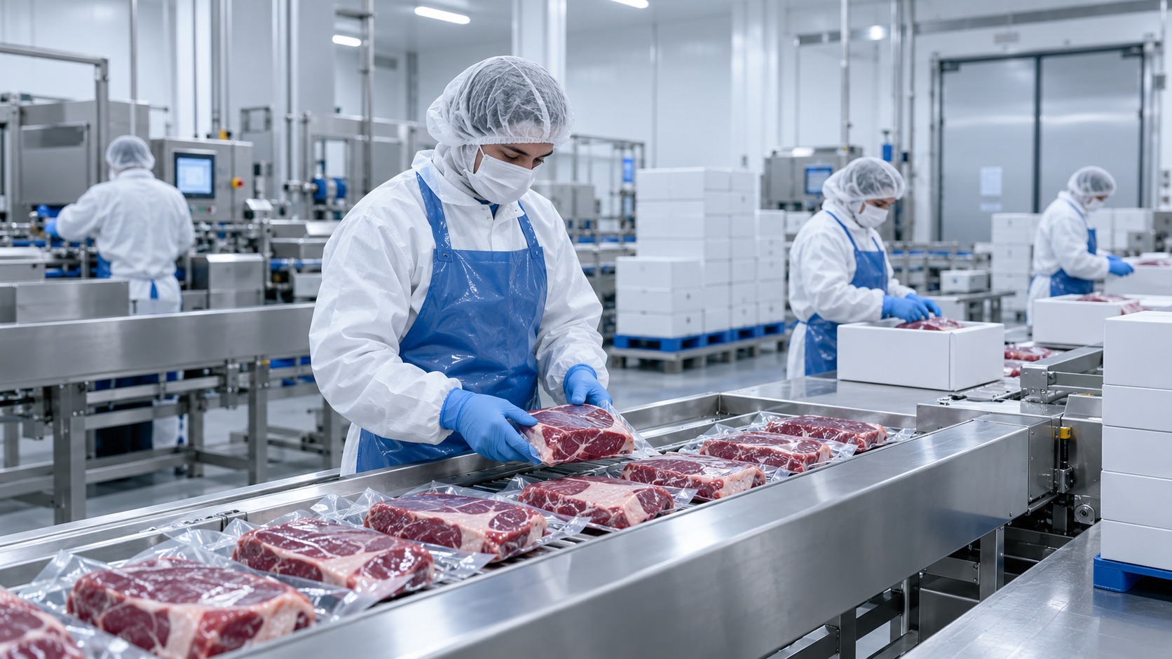 Conceptual sector illustration: Meat processing, slaughterhouses & exports